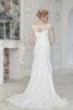 Robe de mariée modeste de traîne courte col u profond de fourreau avec perle - 3