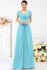 Chiffon Prinzessin Bodenlanges Brautjungfernkleid mit Kurzen Ärmeln mit Drapierung - 3