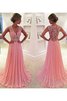 Natürliche Taile Sweep Train V-Ausschnitt Chiffon Abendkleid mit Bordüre - 1
