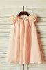 Robe de cortège enfant jusqu'au mollet avec fleurs avec zip de princesse en chiffon - 1