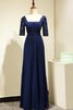 Rückenfreies halbe Ärmeln natürliche Taile A-Line plissiertes langes Brautjungfernkleid - 1