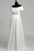 A-Line kurze Ärmeln Satin bodenlanges stilvolles Brautkleid mit Perlen - 4