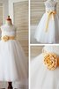 Schaufel-Ausschnitt A Linie Prinzessin Blumenmädchenkleid mit Blume ohne Ärmeln - 1