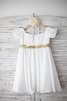 Robe de cortège enfant ligne a en chiffon avec perle de col bateau avec fleurs - 2