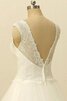 V-Ausschnitt Tüll Ärmellos Sweep train A-Line Brautkleid mit Bordüre - 3