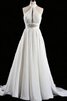 Neckholder Chiffon A-Linie langes Brautkleid mit Bordüre mit Rüschen - 1