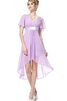 Robe de cocktail plissé avec chiffon avec zip de tour de ceinture en haute avec manche courte - 4