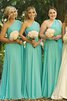 Robe demoiselle d'honneur plissage naturel fermeutre eclair en chiffon d'épaule asymétrique - 1