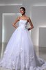 Normale Taille Reißverschluss Spitze bodenlanges Brautkleid mit Bordüre mit Gürtel - 1