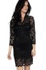 Gekerbter Ausschnitt 3 /4 länge Ärmeln normale Taille Spitze mini Cocktailkleid mit Bordüre - 1