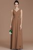 Gerüschtes V-Ausschnitt Bodenlanges Brautjungfernkleid aus Chiffon ohne Ärmeln - 9
