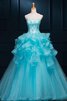 Robe de quinceanera longue naturel textile en tulle decoration en fleur de col en cœur - 1