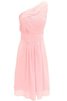 Robe demoiselle d'honneur bref naturel ruché fermeutre eclair d'épaule asymétrique - 2
