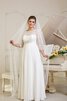 Robe de mariée modeste distinguee simple col ras du cou avec manche 3/4 - 1