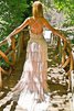 Robe de mariée vintage avec gradins manche nulle de traîne courte bandouliere spaghetti - 1