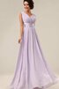 Robe demoiselle d'honneur plissé fermeutre eclair en chiffon v encolure a-ligne - 1