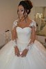 Robe de mariée avec perle decoration en fleur distinctif a eglise plissé - 1