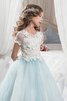 Prinzessin Schaufel-Ausschnitt A-Linie Blumenmädchenkleid mit Kurzen Ärmeln mit Bordüre - 3