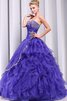 Robe de quinceanera manche nulle en tulle decoration en fleur avec perle jusqu'au sol - 4