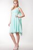 Vestido de Dama de Honor de Un sólo hombro de Flores de Plisado de Hasta la Rodilla - 3