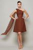 Robe demoiselle d'honneur naturel courte ligne a d'épaule asymétrique de princesse - 1