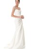 Abito da Sposa con Manica Corte Lungo Spazzola Treno Queen Anne a Spiaggia in Taffeta - 3