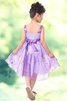 Robe de cortège enfant naturel courte de princesse de longueur à genou avec fleurs - 2