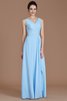 Gerüschtes V-Ausschnitt Bodenlanges Brautjungfernkleid aus Chiffon ohne Ärmeln - 6
