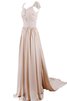 Robe demoiselle d'honneur naturel avec décoration dentelle avec manche courte a-ligne - 3