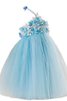 Vestido de Floristas de Corte-A de Plisado de Flores de Escote halter - 3