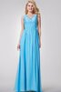 Plissiertes V-Ausschnitt Chiffon langes bodenlanges Brautjungfernkleid mit Bordüre - 1