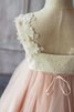 Abito da Cerimonia Bambini A-Line con Piega con Applique con Manica Corte in Tulle Naturale - 4