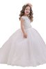 Robe de cortège enfant naturel col u profond en tulle avec sans manches avec fleurs - 1