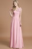 Robe demoiselle d'honneur naturel jusqu'au sol avec chiffon manche nulle a-ligne - 27