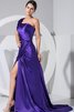 Gerüschtes vorne geschlitztes bodenlanges Abendkleid mit Spaghettiträger - 4