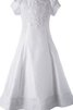 Bootsförmiger Ausschnitt Satin kurze Ärmeln A-Line bodenlanges Blumenmädchenkleid - 1