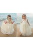 Robe de cortège enfant plissé naturel avec fleurs jusqu'au sol a-ligne - 1