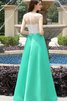 Robe de bal avec décoration dentelle col en bateau jusqu'au sol en taffetas avec manche courte - 2