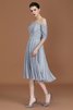 Schön Kurze Ärmeln A-Linie Wadenlanges Brautjungfernkleid aus Chiffon - 6