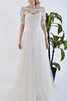 Robe de mariée plissé avec lacets textile en tulle a-ligne boutonné - 1