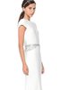 Satin Seeküste langes Brautkleid mit gekappten Ärmeln mit Gürtel - 3