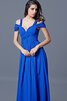 Vorne geschlitztes Reißverschluss kurze Ärmeln plissiertes langes bodenlanges Abendkleid - 6