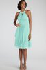 Chiffon Juwel Ausschnitt kurzes Brautjungfernkleid mit Perlen - 5