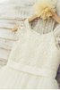 Robe de cortège enfant naturel ligne a en tulle jusqu'au sol encolure ronde - 4