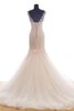 Robe de mariée pailleté romantique avec fronce de col bateau manche nulle - 2