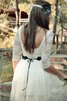 Robe de mariée facile de traîne courte ceinture en étoffe boutonné a-ligne - 4