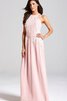 Reißverschluss Chiffon Hoher Kragen a linie bodenlanges Brautjungfernkleid mit Bordüre - 4