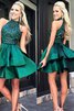 Juwel Ausschnitt A-Linie Perlenbesetztes Natürliche Taile Kurzes Abiballkleid - 1