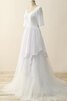Abito da Sposa in Chiffon Cerniera in Raso con Mezze Maniche in pizzo Spazzola Treno - 3