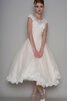 Juwel Ausschnitt gesticktes glamouröses wadenlanges Brautkleid mit Applikation aus Tüll - 1